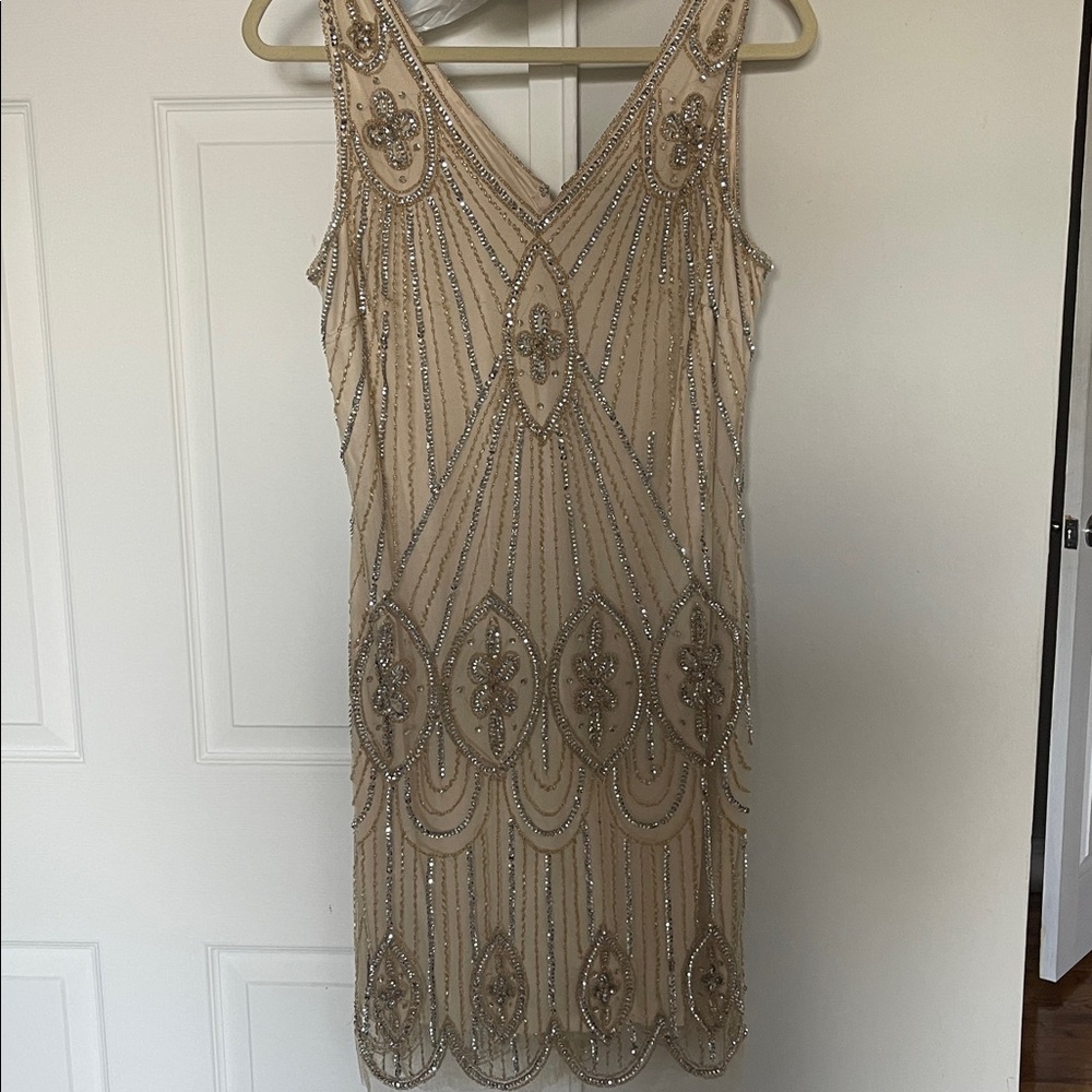 Elegant Beaded Cream Midi Dress